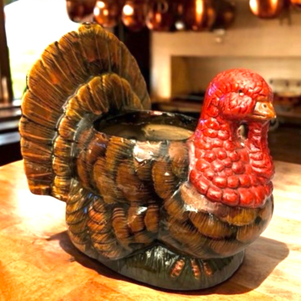 Holland Floral 1993 Ceramic Turkey Planter Hand Crafted Vintage Thanksgiving